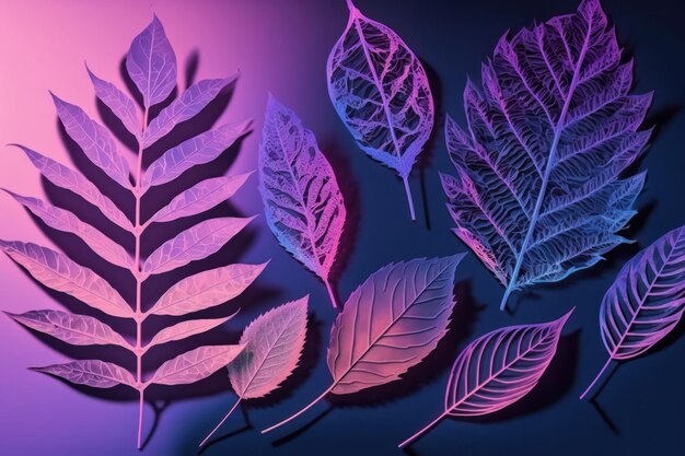 Beautiful green and purple leaves illustrations Generative ai