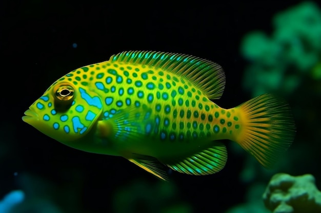 Beautiful green sea fish swims in the sea or ocean Generative AI