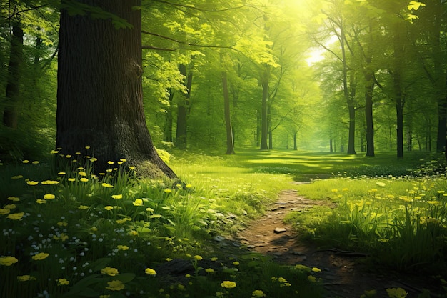 Beautiful Green Summer Forest Backdrop Spring Background with Stunning Landscape Nature