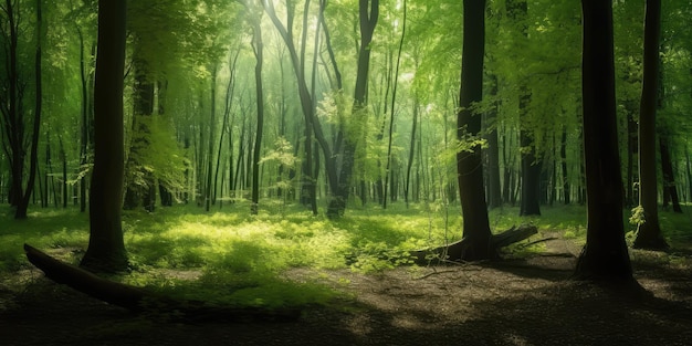 Beautiful green woods or forest with sunlight background