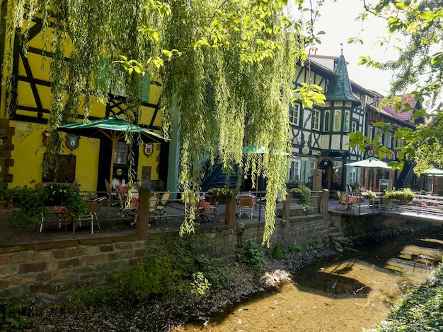 The beautiful halftimbered houses on a canal