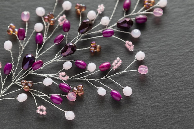 Beautiful handmade crafted embellishment, purple branch with beads and crystals