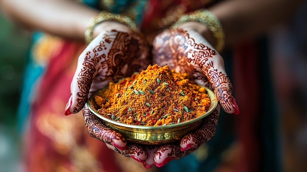 Beautiful Hands Adorned with Henna Holding a Mixture