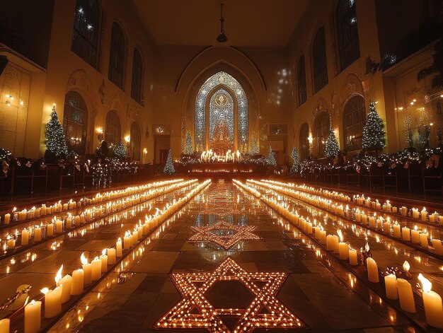 Photo beautiful hanukkah synagogue decorations photos featuring festive decor for places of worship during the holiday