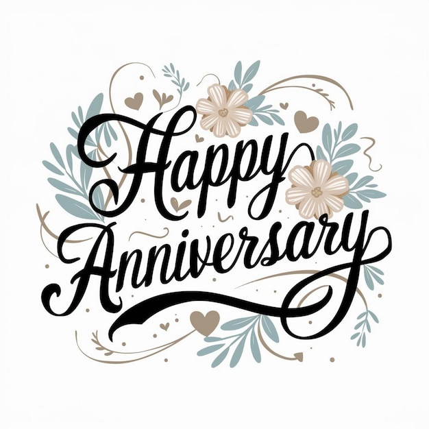 Beautiful Happy Anniversary Text with Decorative Elements