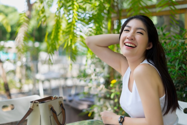 beautiful happy woman smiling with perfect smile enjoy life, happy woman concept