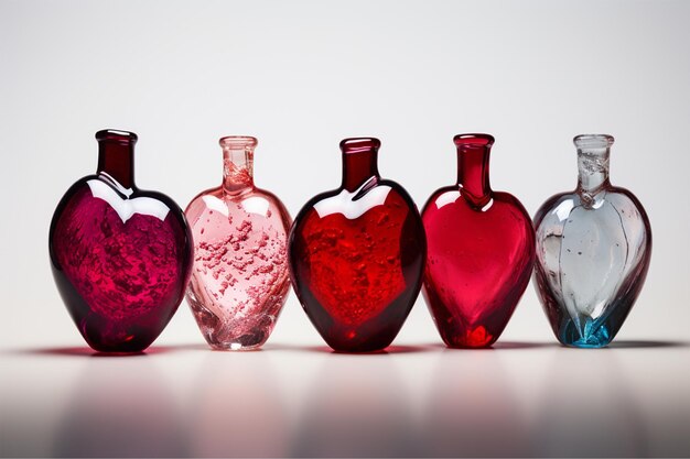 beautiful heart shape glass bottles on valentines day