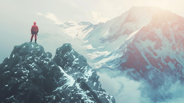 Beautiful Hiker in the mountains Landscape with mountains and clouds