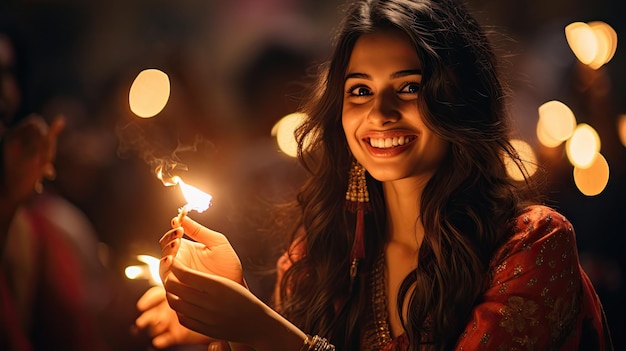 Beautiful Hindu woman celebrating Diwali the festival