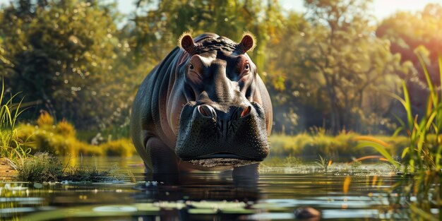 Photo beautiful hippopotamus in nature selective focus