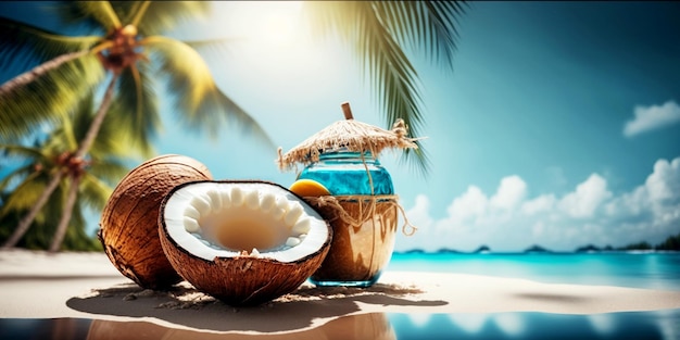 Beautiful holiday at tropical island with delicious coconut