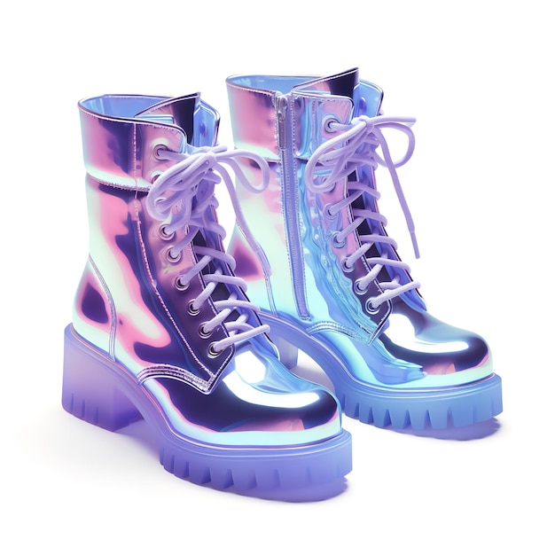 Beautiful Holographic Boots isolated on white background