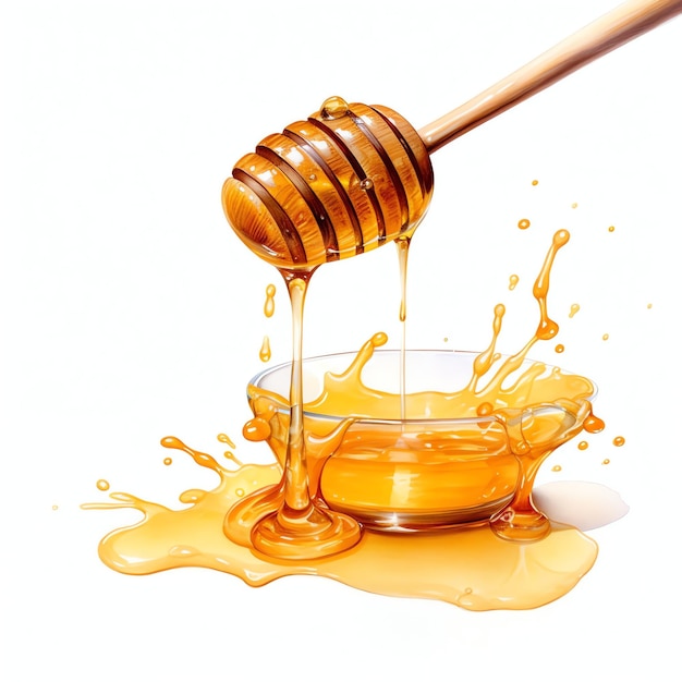 beautiful Honey dripping from a honey dipper watercolor clipart illustration