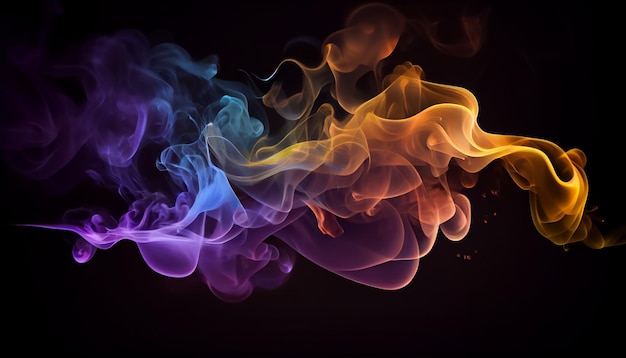 Beautiful horizontal column of smoke in the neon bright light on black background exhaled out of the vape