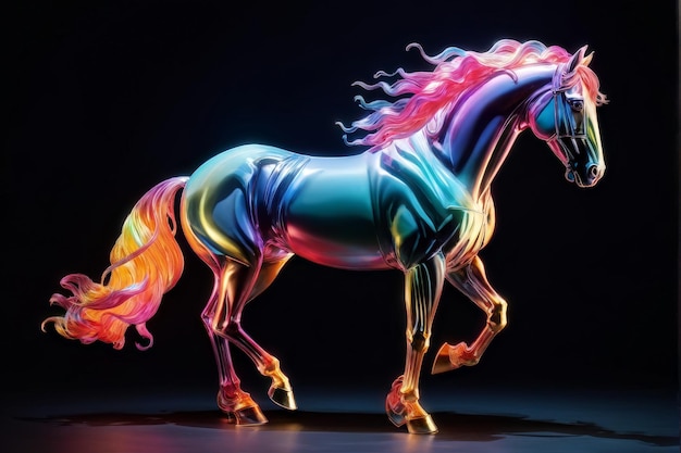 beautiful horse in neon lights on black background beautiful horse in neon lights on black back