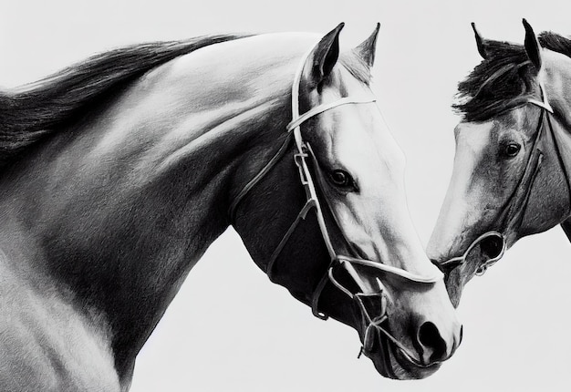 Beautiful horse pencil drawing art 3D rendering raster illustration