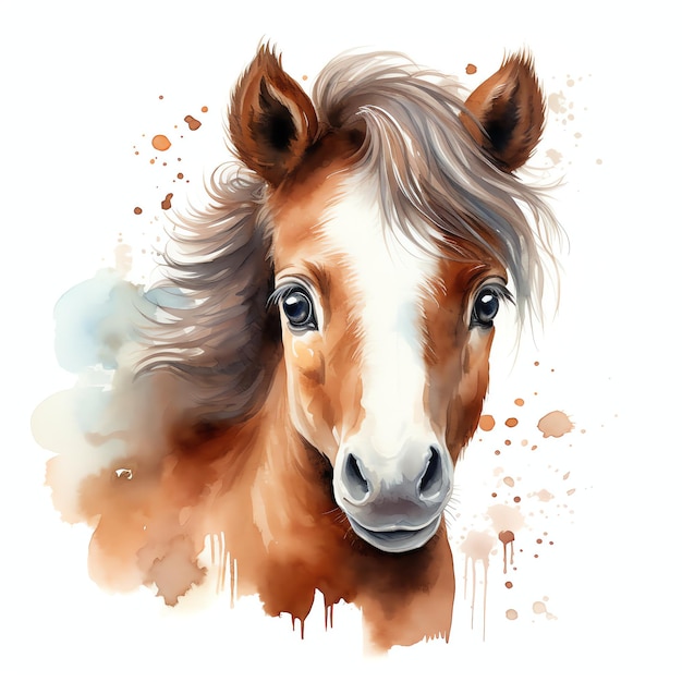 beautiful Horse portrait with expressive eyes watercolor clipart illustration