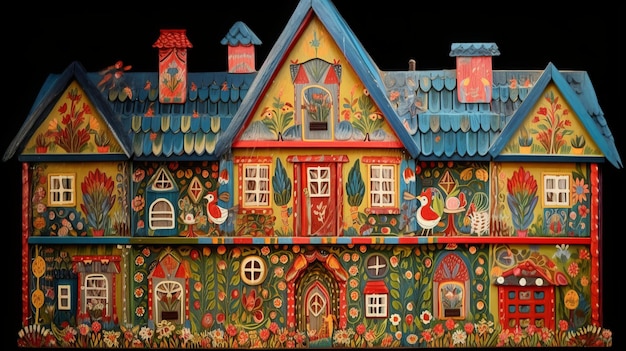 Beautiful House in Folk Art Style