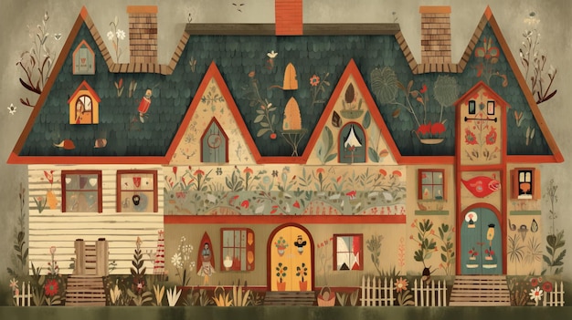 Beautiful House in Folk Art Style