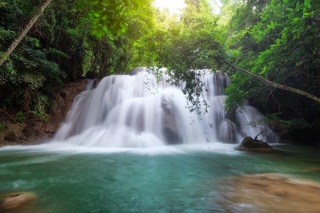 Beautiful Huay Mae Khamin waterfall in tropical rainforest at Srinakarin national park