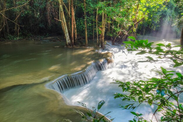 Beautiful Huay Mae Khamin waterfall in tropical rainforest at Srinakarin national park