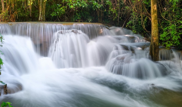 Beautiful Huay Mae Khamin waterfall in tropical rainforest at Srinakarin national park