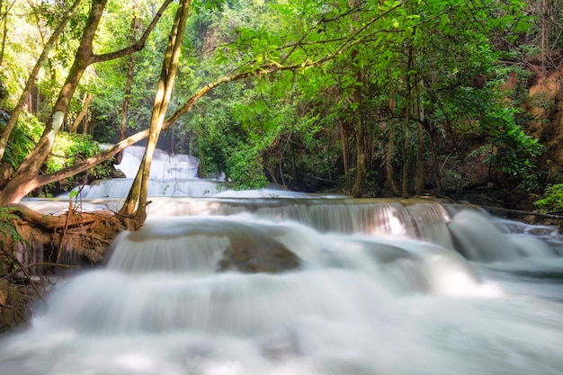 Beautiful Huay Mae Khamin waterfall in tropical rainforest at Srinakarin national park