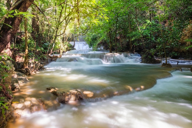 Beautiful Huay Mae Khamin waterfall in tropical rainforest at Srinakarin national park