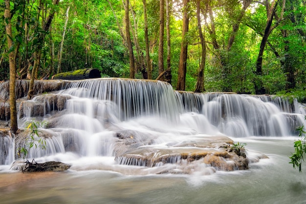 Beautiful Huay Mae Khamin waterfall in tropical rainforest at Srinakarin national park