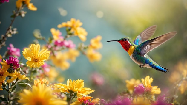 Beautiful hummingbird bird flowers