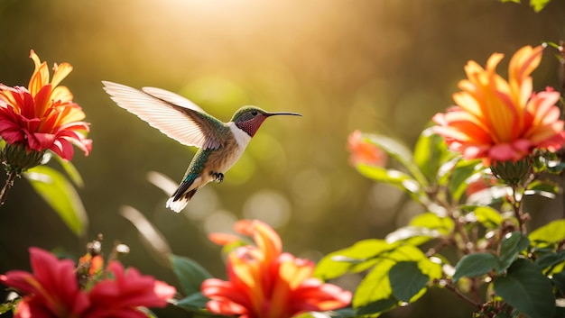 Beautiful hummingbird bird flowers