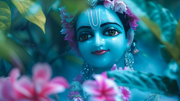 Photo beautiful idol of hindu god shree krishna radha religion hinduism spirituality god flower decoration festive