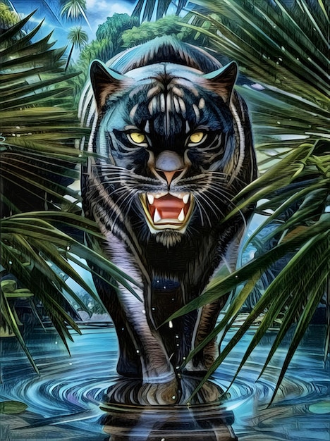 Beautiful illustration of Black Panther in the Forest.