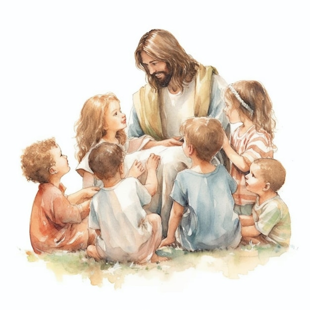 Beautiful Illustration of Jesus teaching kids