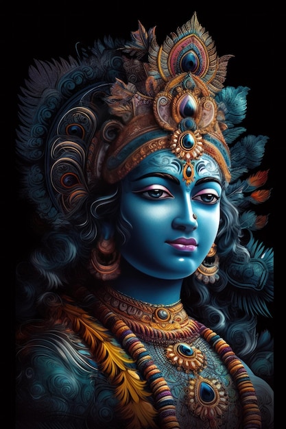 Beautiful image of lord krishna on black background generative AI