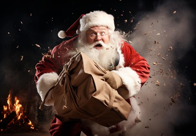 a beautiful image of santa claus running to deliver presents