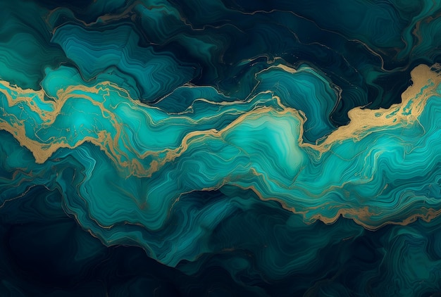 A beautiful image of turquoise and gold marble Generated by artificial intelligence