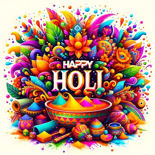 Beautiful Indian festival Flat detailed happy Holi festival celebrating calligraphy