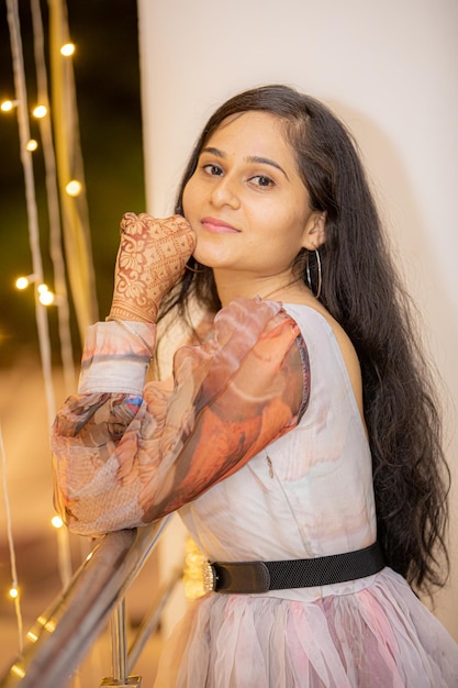 beautiful indian girl in ethnic clothes at wedding