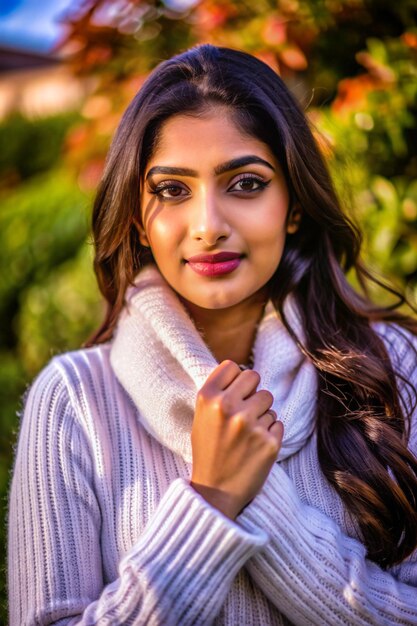 Photo beautiful indian girl in white sweater