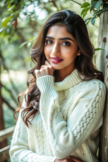 Photo beautiful indian girl in white sweater