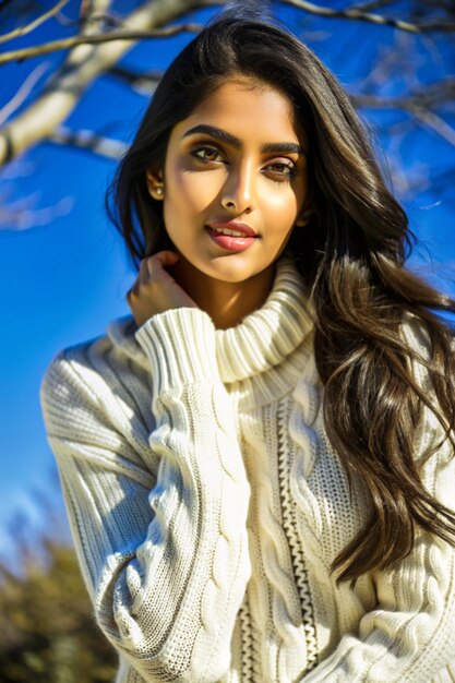 Photo beautiful indian girl in white sweater