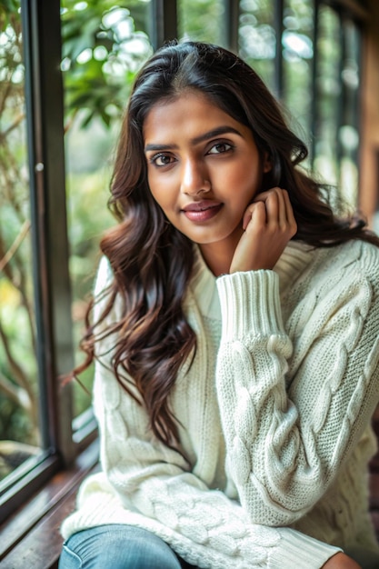 Photo beautiful indian girl in white sweater