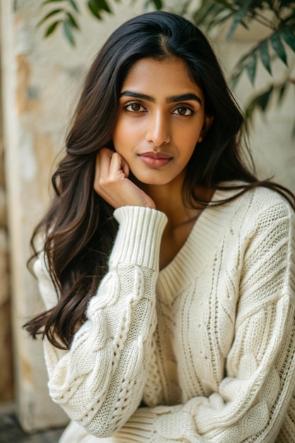 Photo beautiful indian girl in white sweater