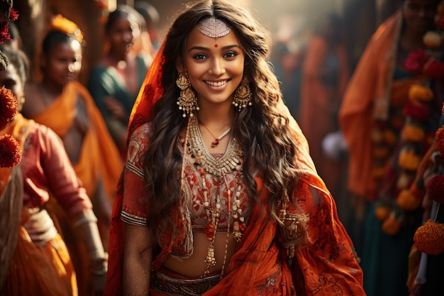 Beautiful indian woman at the holi festival vibrant indian celebration lifestyle