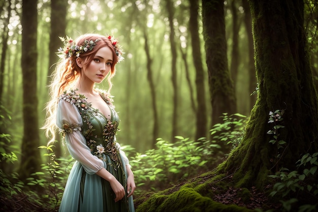 Beautiful inhabitant of the forest mythical character of fairy tales and fantasy nymph fairy naiad Generative AI