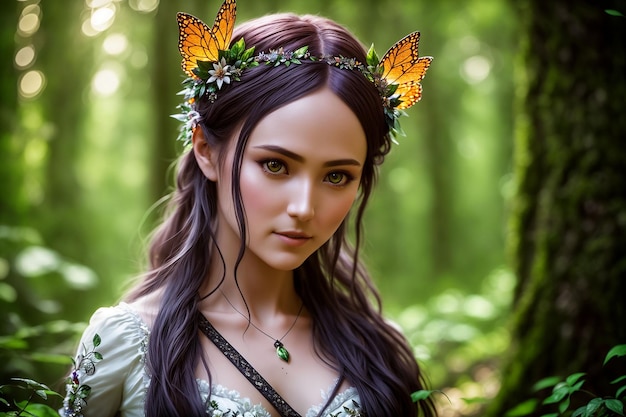 Beautiful inhabitant of the forest mythical character of fairy tales and fantasy nymph fairy naiad Generative AI