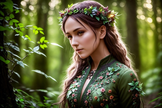 Beautiful inhabitant of the forest mythical character of fairy tales and fantasy nymph fairy naiad Generative AI