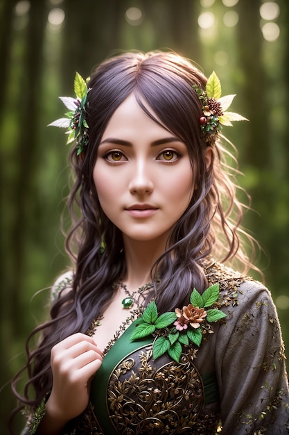 Beautiful inhabitant of the forest mythical character of fairy tales and fantasy nymph fairy naiad Generative AI