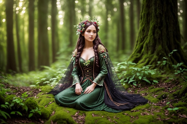 Beautiful inhabitant of the forest mythical character of fairy tales and fantasy nymph fairy naiad Generative AI